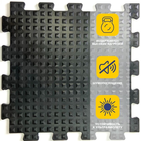 Резиновая плитка "Спецпол Квадро", 10 мм, 500х500 мм, черная