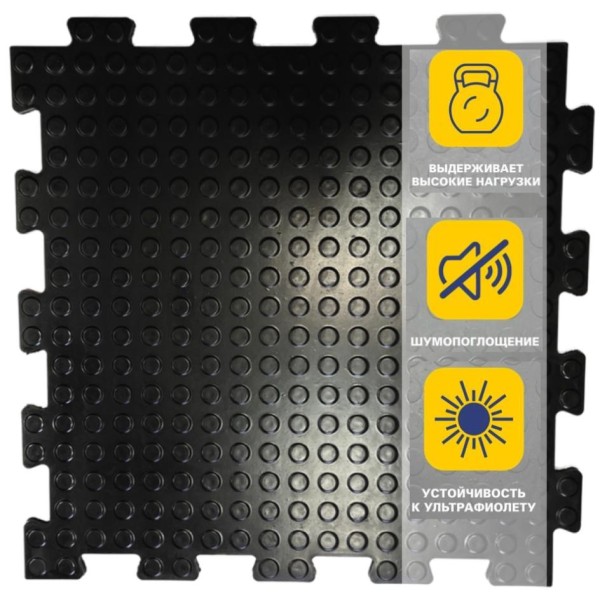 Резиновая плитка «Спецпол Монета», 10 мм, 500*500 мм, чёрная