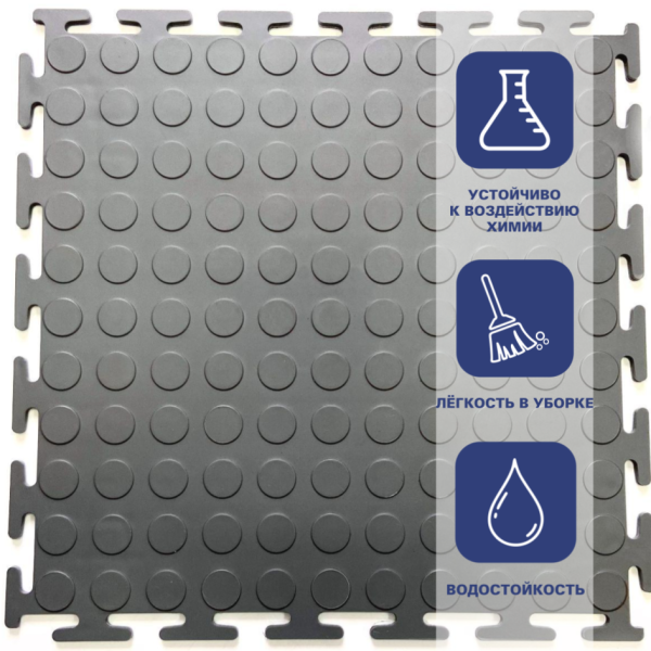 Плитка ПВХ Mini Prom, 5 мм, 250*250, т-образный замок, серая