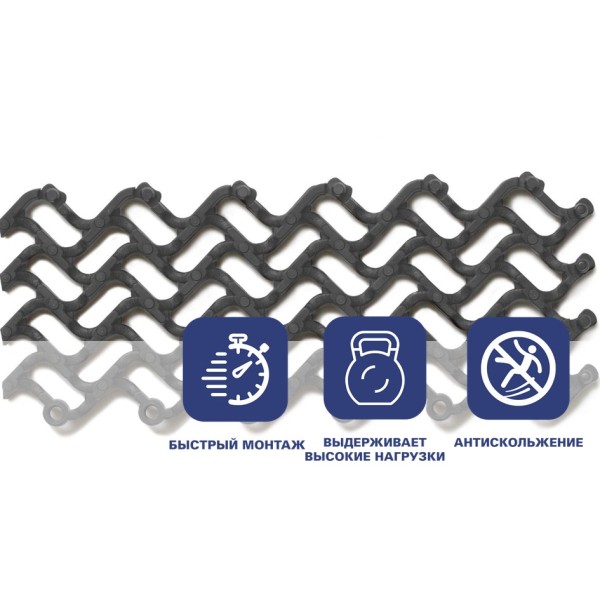 Грязезащитное покрытие ПВХ «Волна», 14 мм, 300х100 мм, темно-серый