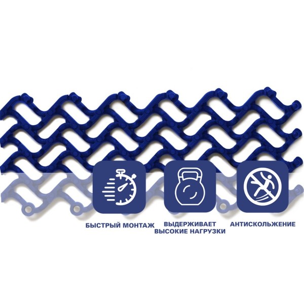 Грязезащитное покрытие ПВХ «Волна», 14 мм, 300*100 мм, синий