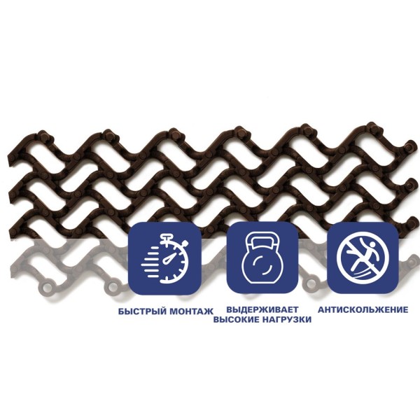 Грязезащитное покрытие ПВХ «Волна», 14 мм, 300*100 мм, коричневый