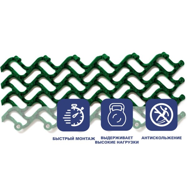 Грязезащитное покрытие ПВХ «Волна», 14 мм, 300*100 мм, зелёный
